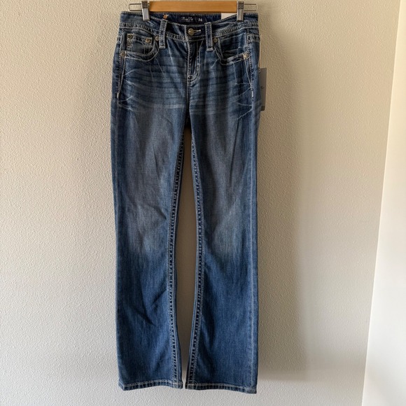 Miss Me Denim - Miss Me Women Mid Rise Retro Bootcut Jeans Slim Fit Blue Western Denim 26x32 NEW